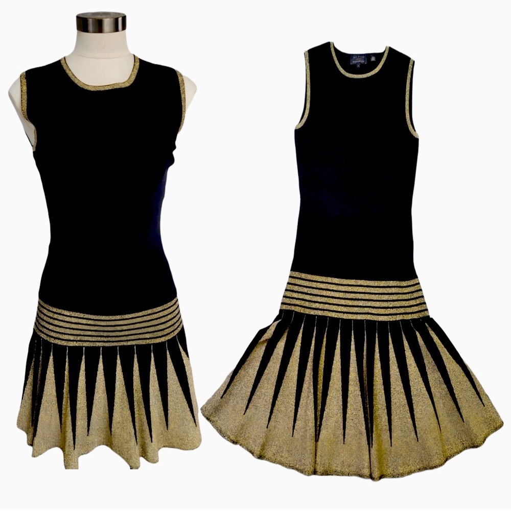 TED BAKER Stretchy Crew Neck Dress in black/gold